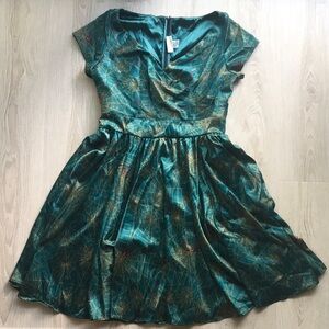 Laura Byrnes X Hope Johnstun (Morrison) teal spiderweb swing dress, size XL
